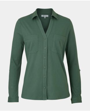 Women's Green Cotton Jersey Semi-Fitted Shirt