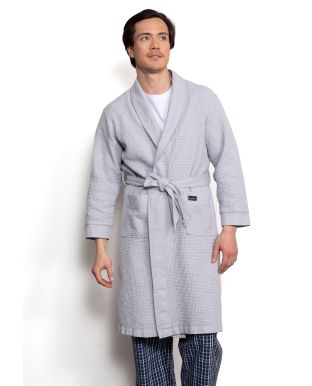 Grey Cotton Waffle Dressing Gown