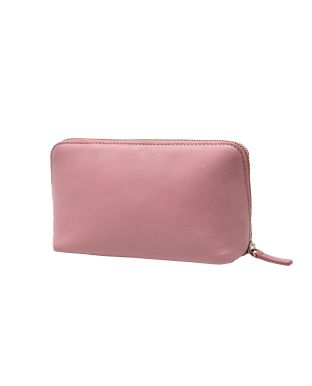 Medium Pink Leather Makeup Bag