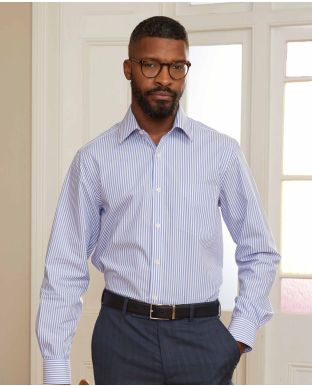 Blue Classic Fit Striped Shirt - Single Cuff