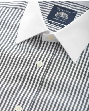 Black Stripe Classic Fit Contrast Collar Shirt With White Collar & Cuffs