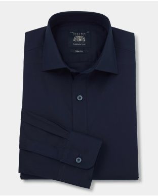 Navy Slim Fit Stretch Shirt - Single Cuff