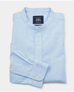 Light Blue Linen Cotton Grandad Collar Shirt
