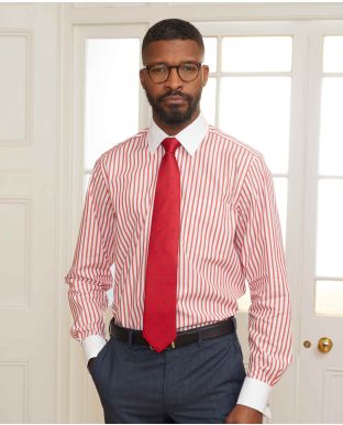 Red Stripe Classic Fit Contrast Collar Shirt With White Collar & Cuffs