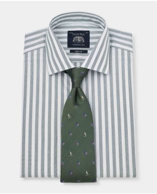 Green Slim Fit Striped Shirt - Single Cuff