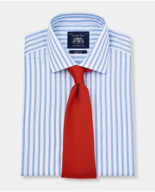 Sky Blue Slim Fit Striped Shirt - Double Cuff