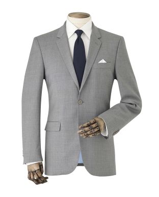 Mid-Grey Wool-Blend Tailored Suit Jacket