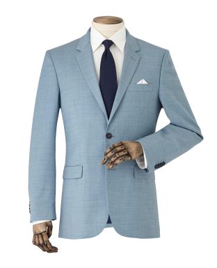 Light Blue Wool-Blend Tailored Suit Jacket