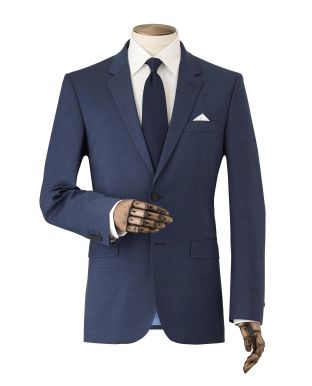 Dark Blue Wool-Blend Tailored Suit Jacket