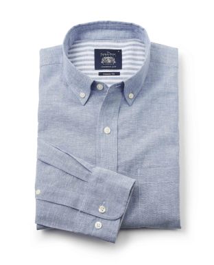 Mid Blue Linen-Blend Classic Fit Shirt