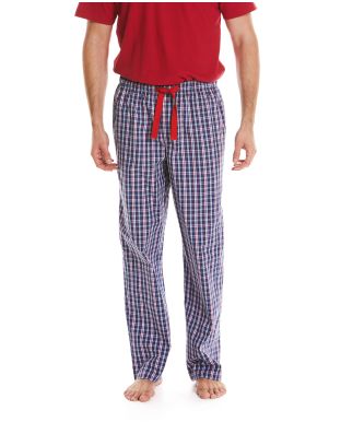 Navy Blue Red White Checked Cotton Lounge Pants