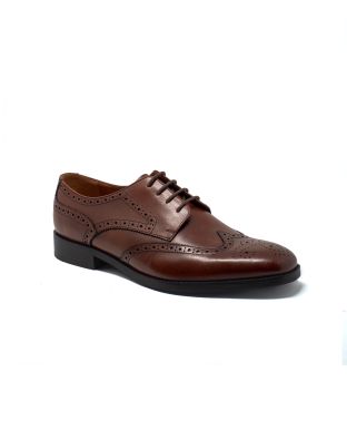 Chocolate Brown Leather Derby Shoes With Brogue Detailing