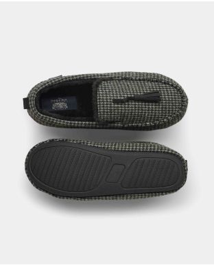 Black Charcoal Check Tassel Moccasin Slippers