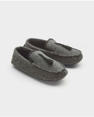 Black Charcoal Check Tassel Moccasin Slippers