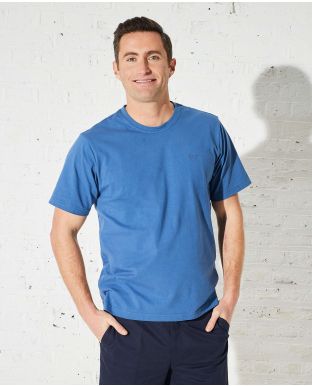 Denim Blue Cotton Jersey Crew Neck T-Shirt