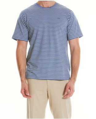 Blue Cream Striped Cotton Jersey Crew Neck T-Shirt