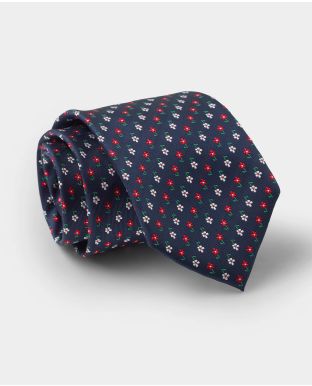 Navy Daisy Pattern Silk Tie