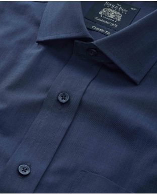 Navy End On End Classic Fit Shirt - Single Cuff
