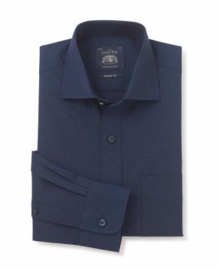 Navy End-on-End Classic Fit Shirt - Single Cuff - 3062FNV - Small Image 280x344px