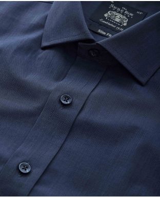 Navy End On End Slim Fit Shirt - Single Cuff