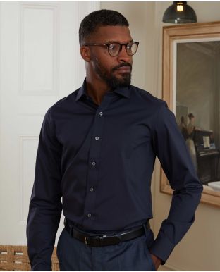 Navy Fine Twill Slim Fit Shirt - Single Cuff