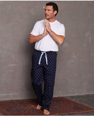 Navy Fleur-De-Lys Print Organic Cotton Lounge Pants