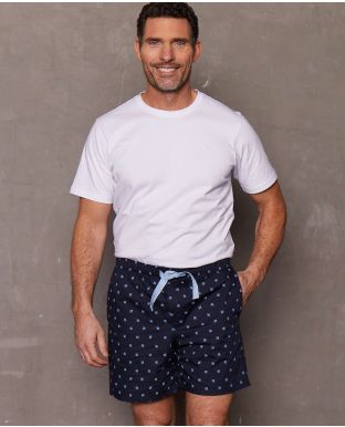 Navy Fleur-De-Lys Print Organic Cotton Lounge Shorts