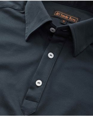 Navy Mercerised Cotton Long Sleeve Polo Shirt