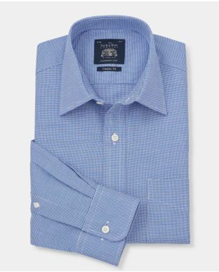 Navy Micro Puppytooth Classic Fit Shirt - Single Cuff
