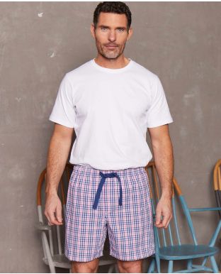 Navy Pink Check Peached Cotton Lounge Shorts
