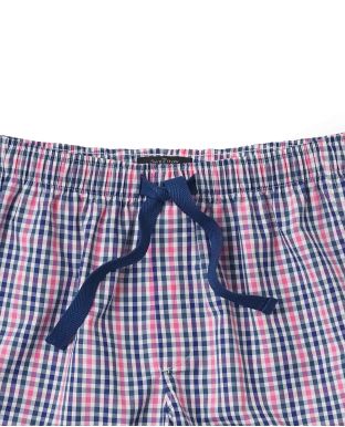Navy Pink Check Peached Cotton Lounge Shorts