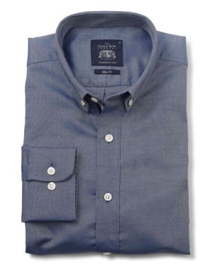 Navy Pinpoint Oxford Slim Fit Casual Shirt Folded Shot