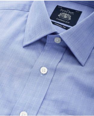 Navy Prince of Wales Check Classic Fit Shirt - Single Cuff