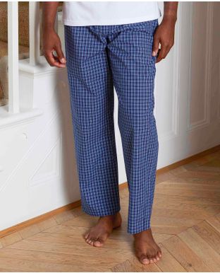 Navy Turquoise Check Cotton Lounge Pants