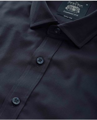 Navy Twill Slim Fit Smart Casual Shirt - Single Cuff