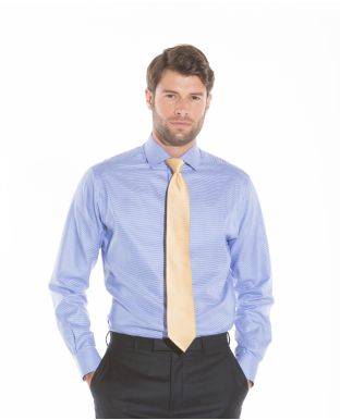 Navy White Dogstooth Slim Fit Shirt - Single Cuff Model Shot With Tie