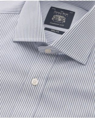 Navy White End-on-End Stripe Slim Fit Cutaway Collar Shirt - Single Cuff - 3066NAV - Large Image