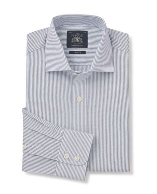 Navy White End-on-End Stripe Slim Fit Cutaway Collar Shirt - Single Cuff - 3066NAV - Large Image