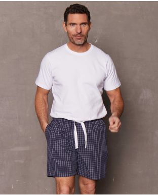 Navy White Grid Check Organic Cotton Lounge Shorts