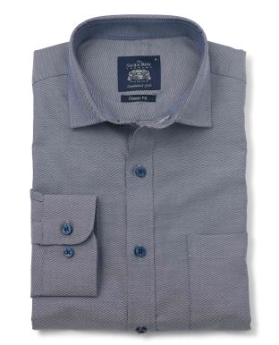 Navy White Twill Classic Fit Casual Shirt