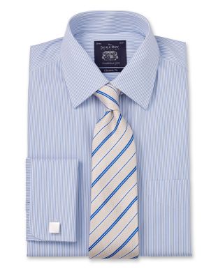 Non Iron Blue Bengal Stripe Classic Fit Shirt - 918BLU Large Image
