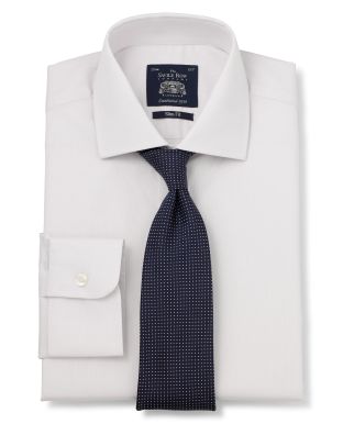 Pale Grey Dobby Slim Fit Shirt - Single Cuff