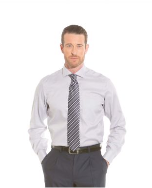 Pale Grey Textured Classic Fit Double Cuff Shirt