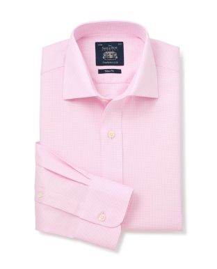 Pink Dogstooth Slim Fit Shirt - Single Cuff - 3087PNK - Large Image