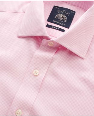 Pink Dogstooth Slim Fit Shirt - Single Cuff - 3087PNK - Large Image
