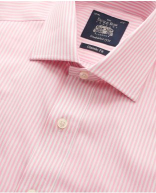 Pink Striped Cotton Oxford Classic Fit Shirt - Single Cuffs - 3088PNK - Large Image