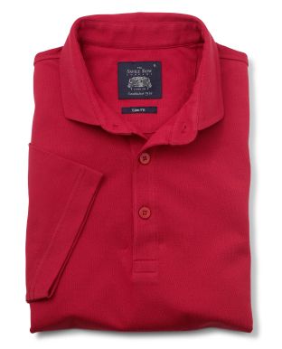 Red Cotton Piqué Slim Fit Polo Shirt Folded Shot
