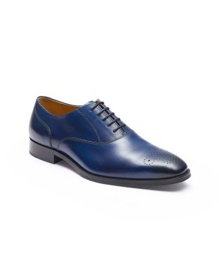 Royal Blue Leather Hand-Painted Oxford Brogue Shoes