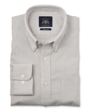 Stone Linen-Blend Classic Fit Button-Down Casual Shirt