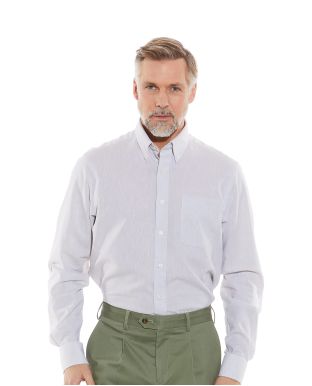 Stone Linen-Blend Classic Fit Button-Down Casual Shirt